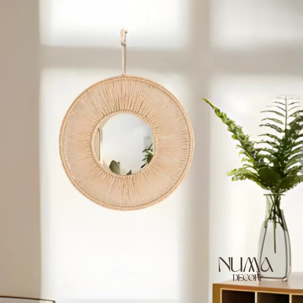 Bali | Espejo redondo con marco de yute y fibras naturales D.31