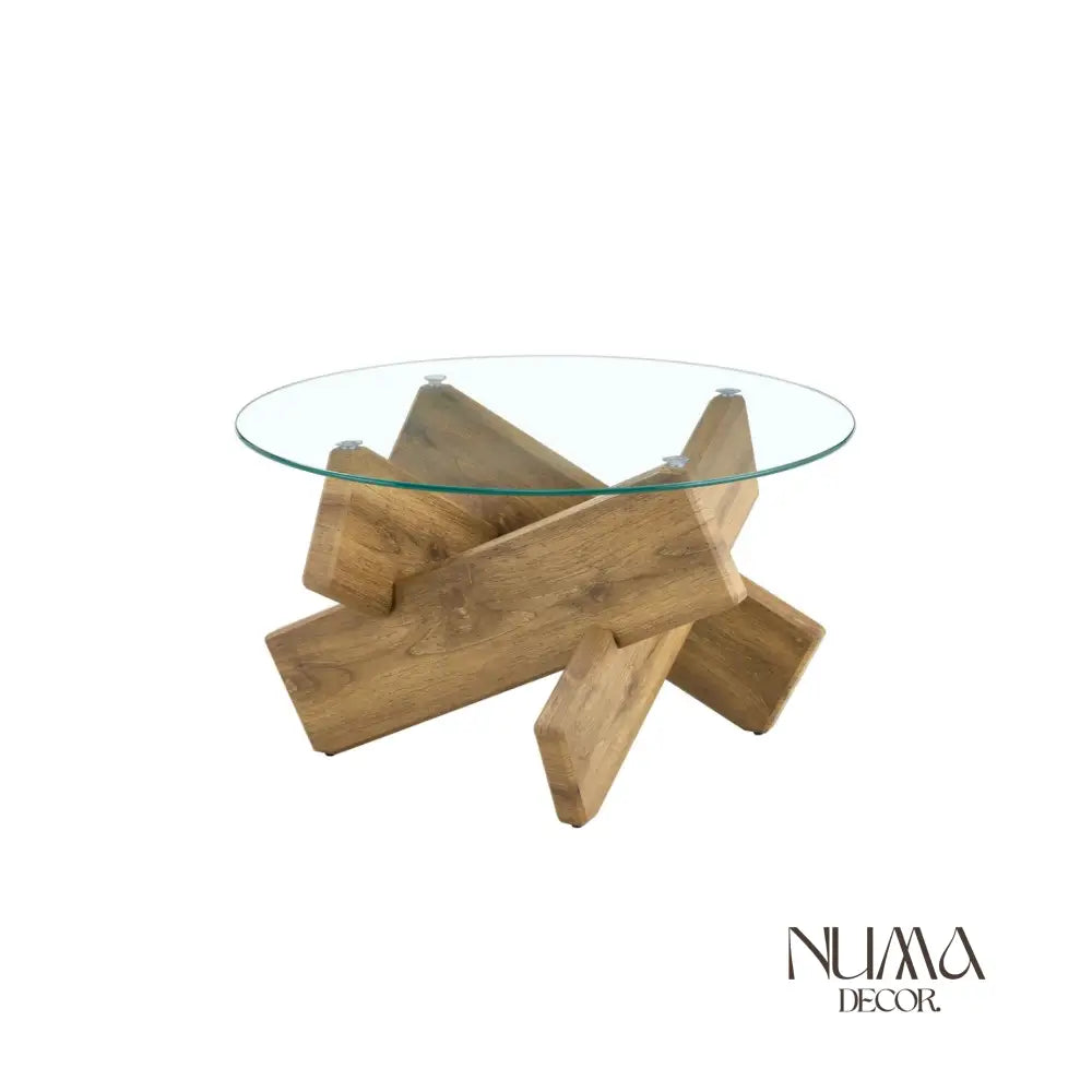 Delta | Mesa de cristal templado y base de madera