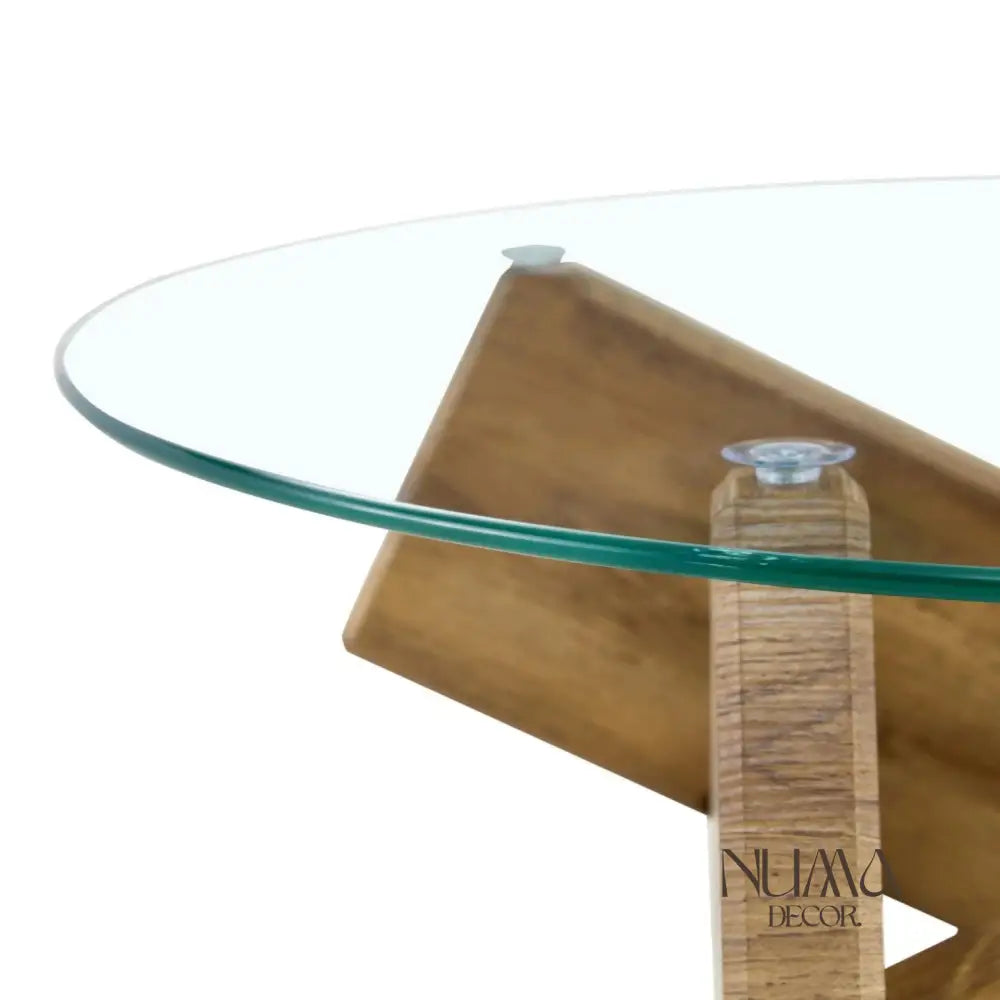 Delta | Mesa de cristal templado y base de madera