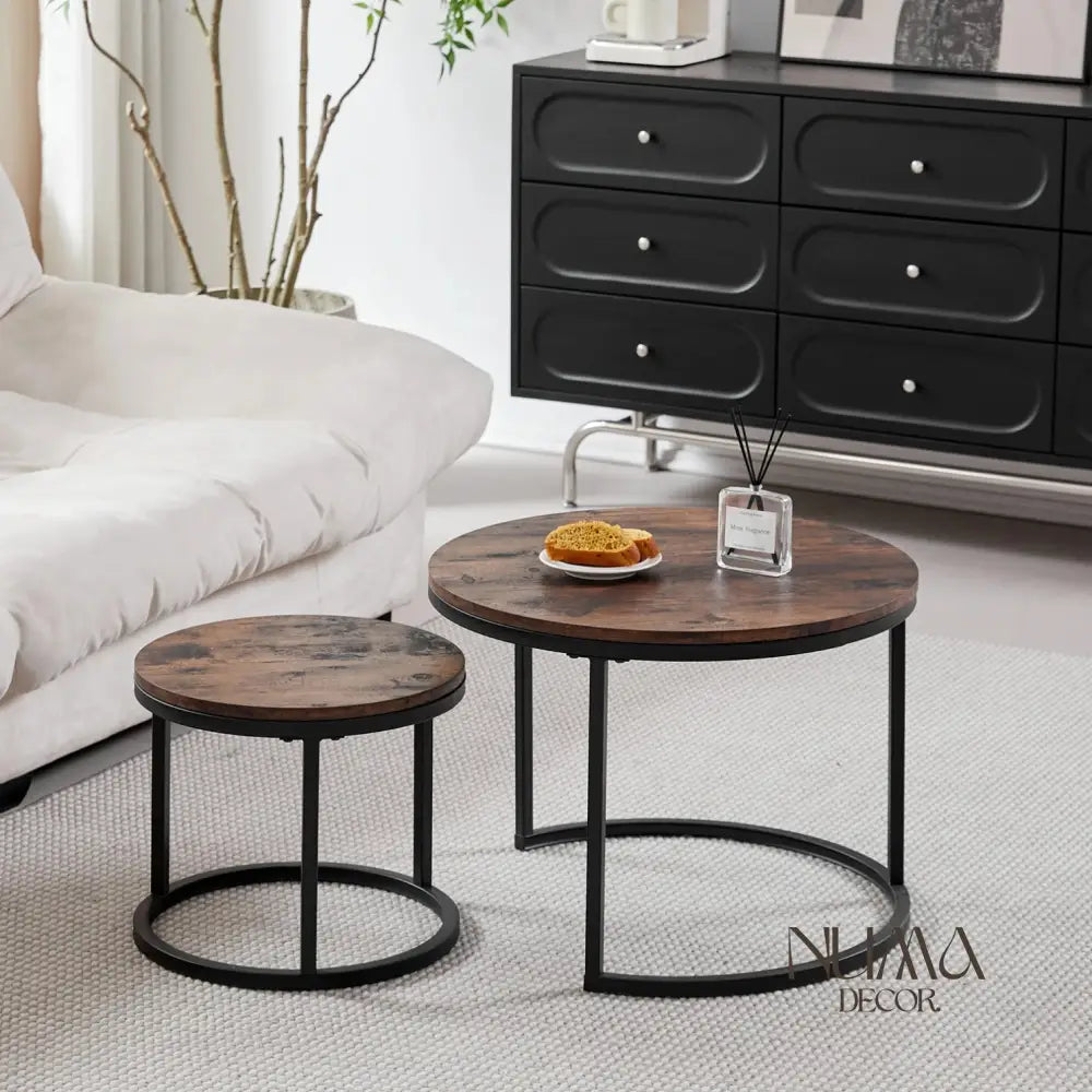 Lia | Mesas tipo nido redondas en madera y metal Oscuro