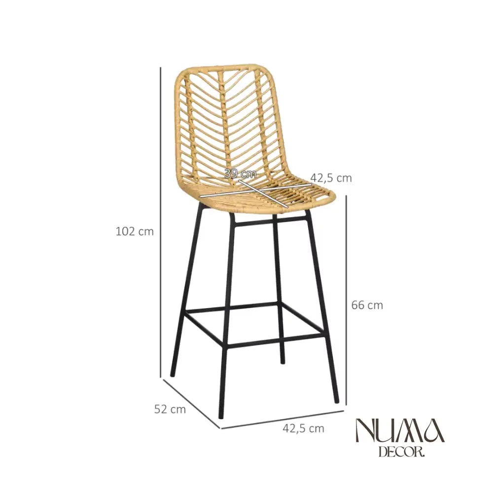 Nara | Taburetes de Ratán Natural y Estructura Negra