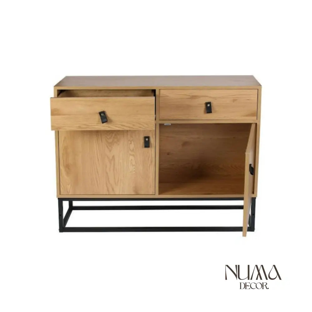 Natura | Consola de madera metal y Detalles en Cuero