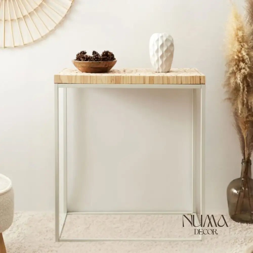 Organic | Consola de Madera Natural y Metal Blanco de 75cm
