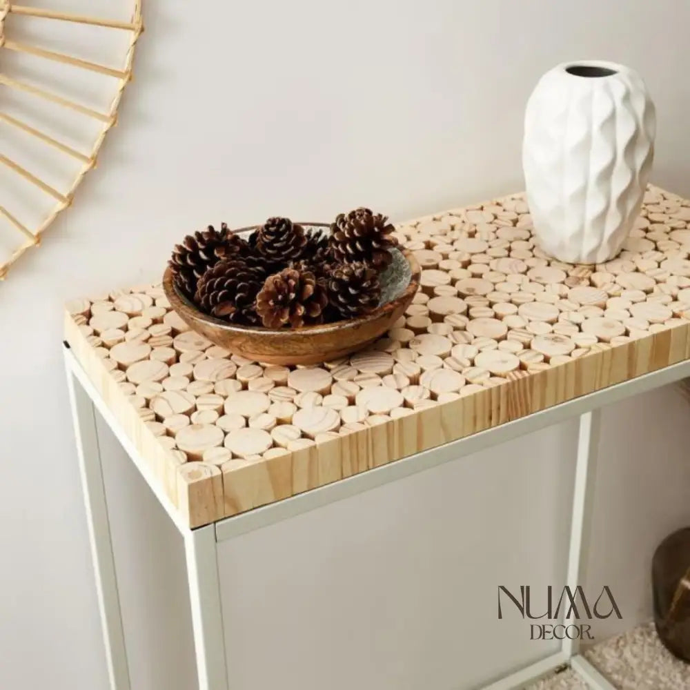 Organic | Consola de Madera Natural y Metal Blanco de 75cm