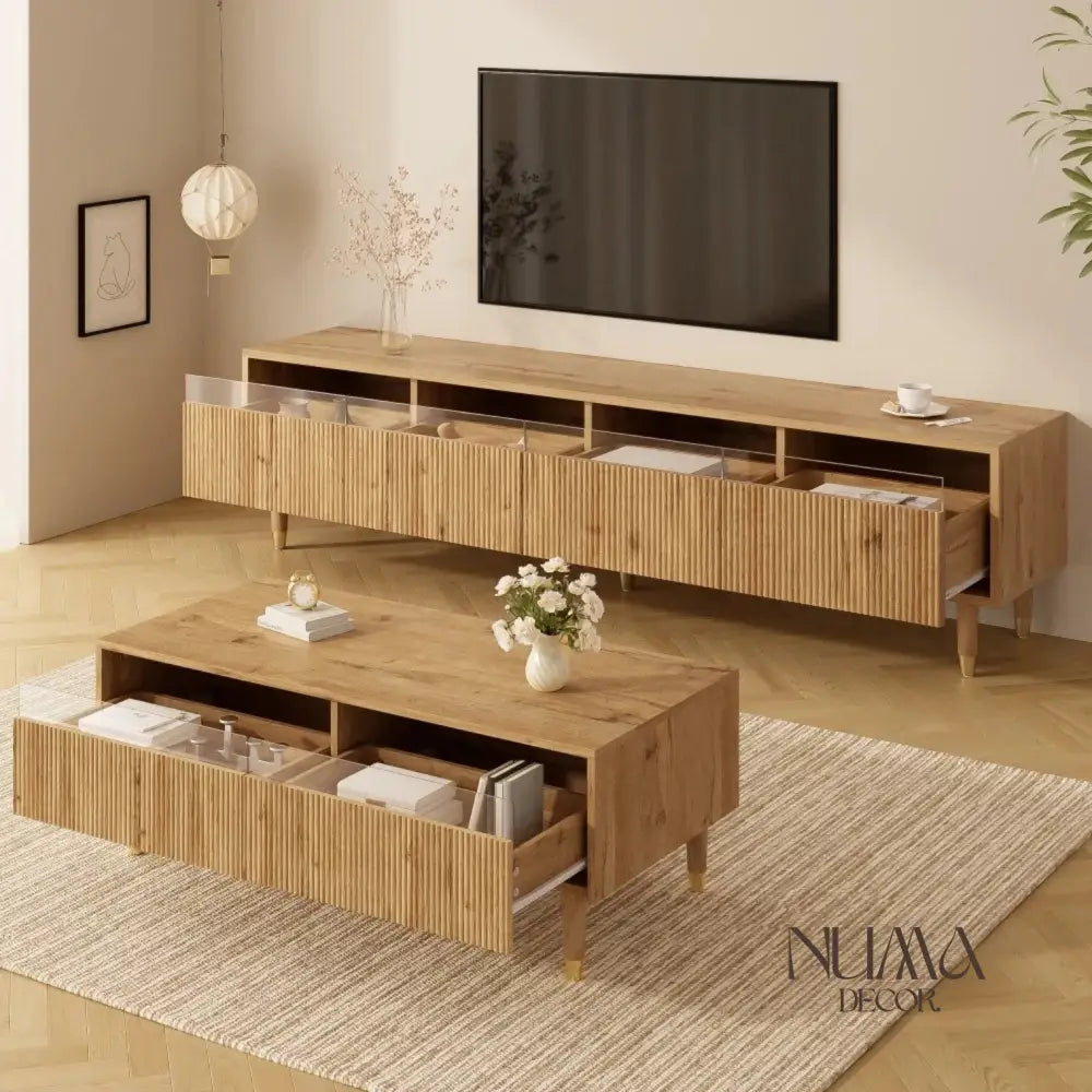 Siena | Mueble TV y mesa de centro con Frontal de Palillería Pack completo