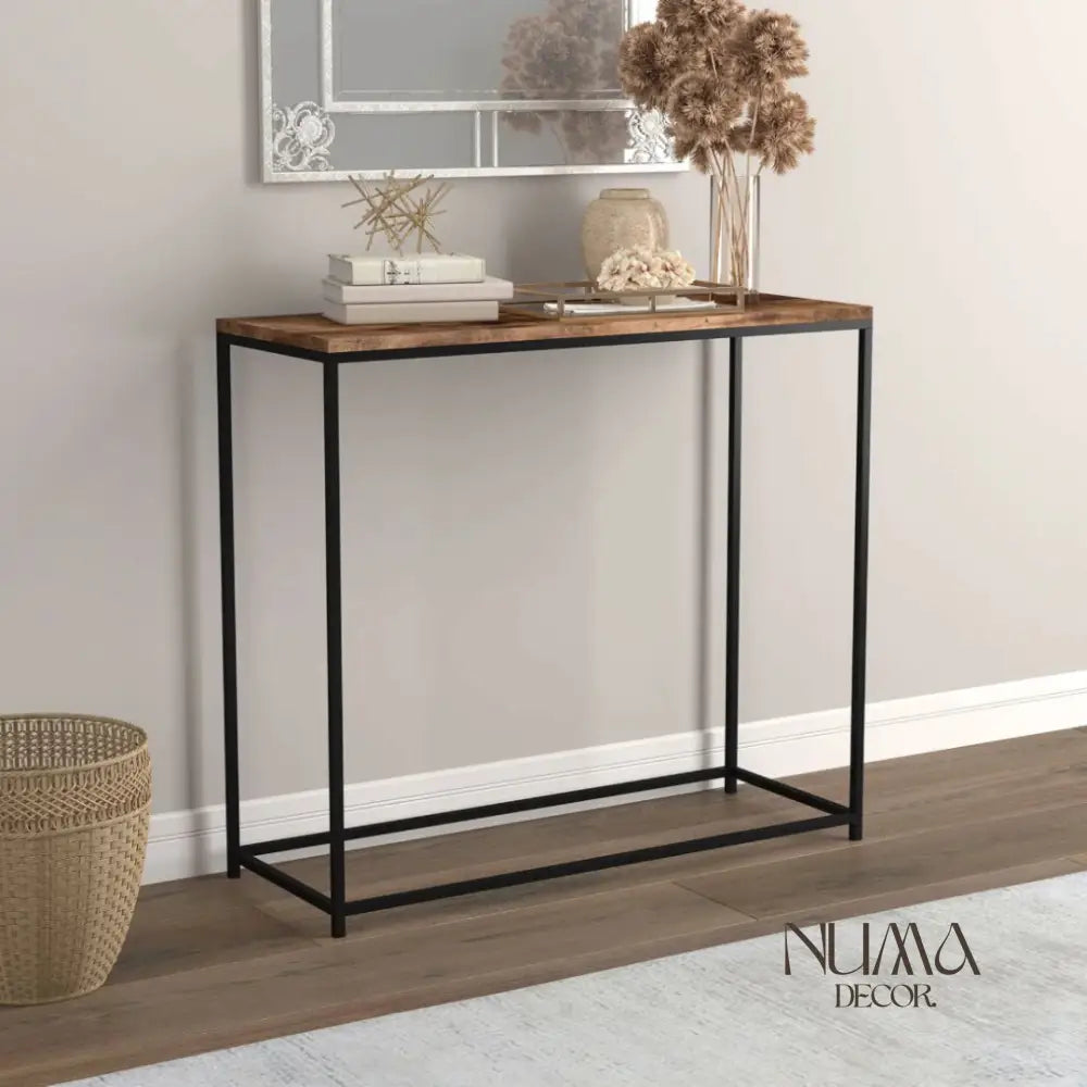 Tulum | Consola de recibidor en madera y metal negro